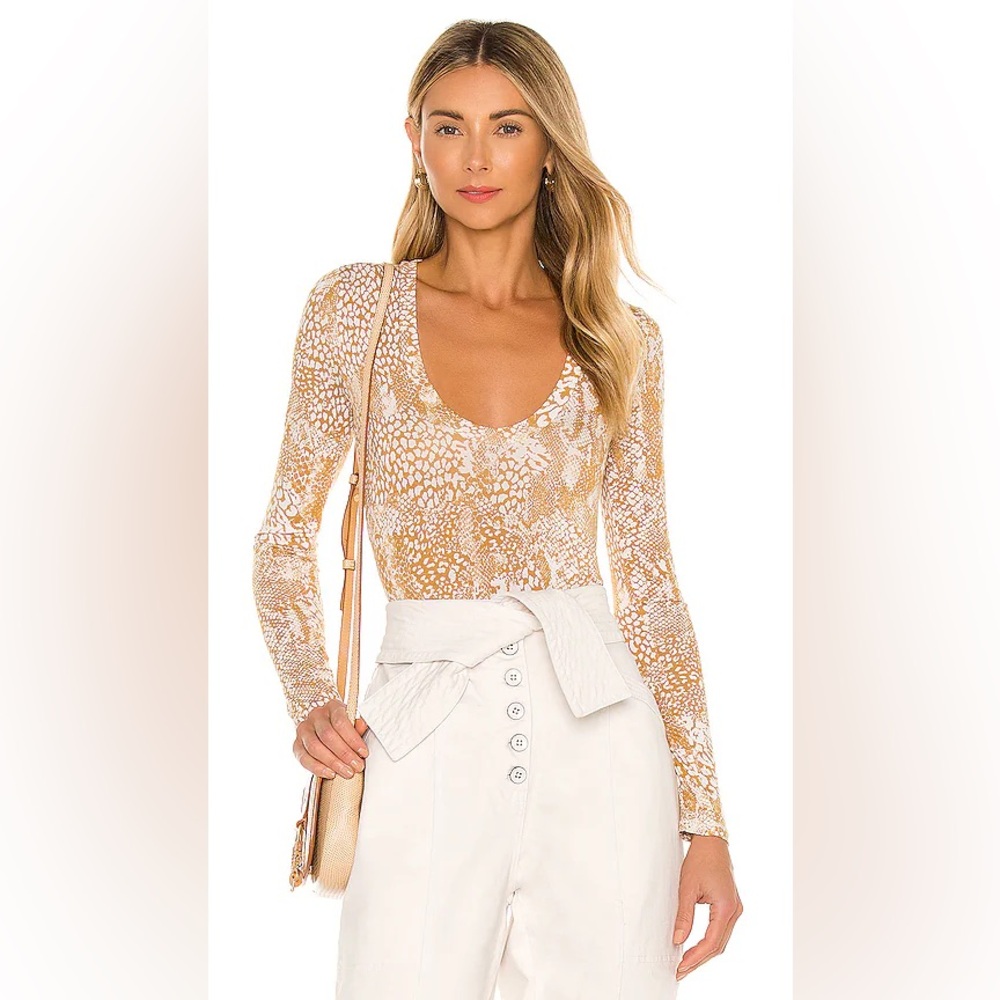 Free People Gotcha Bodysuit Animal Snake Print Gold Size XS NWOT